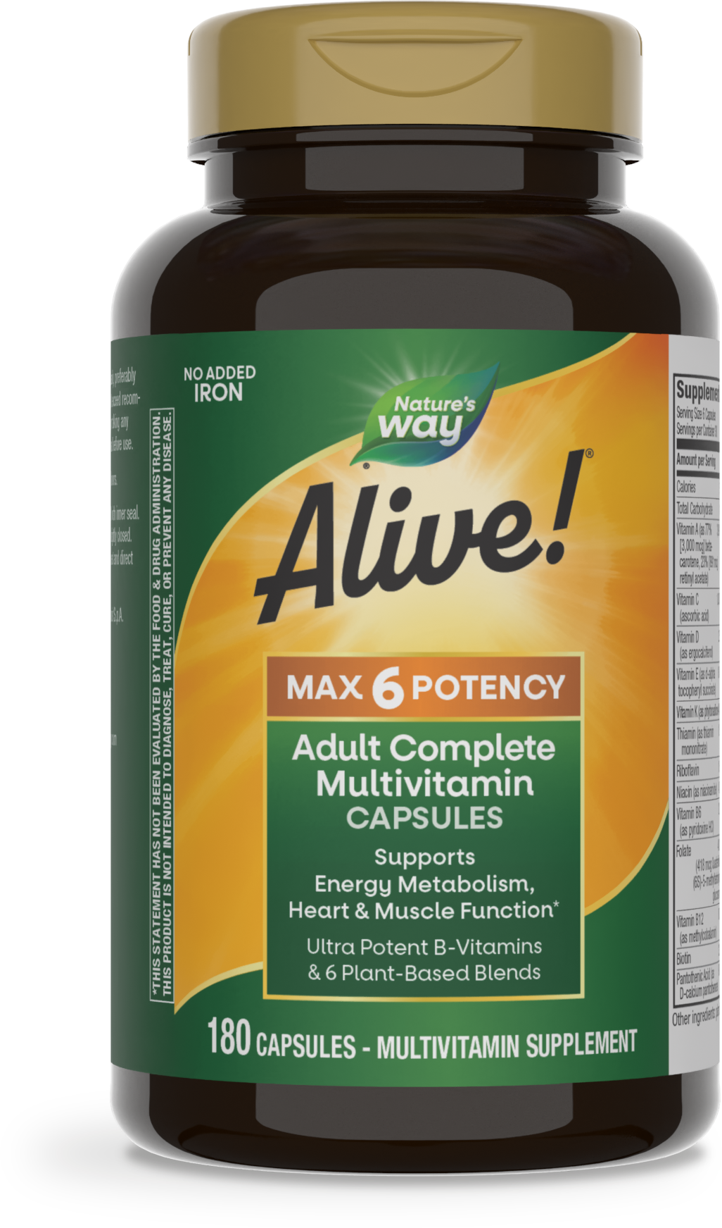 <{%PRIMARY_15709%}>Nature's Way® | Alive! Max6 Potency Adult Complete Multivitamin-No Added Iron, 180 capsules