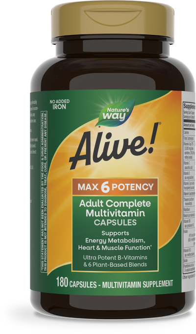 <{%PRIMARY_15709%}>Nature's Way® | Alive! Max6 Potency Adult Complete Multivitamin-No Added Iron, 180 capsules