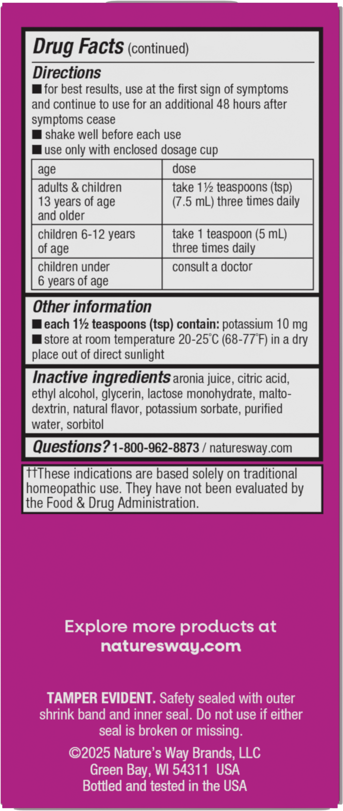<{%360IMAGE2_15148%}>Nature's Way® | Umcka Cold & Flu Relief Syrup - back of pack