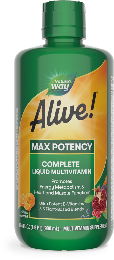 <{%PRIMARY_15395%}>Nature's Way® | Alive! Max Potency Complete Liquid Multivitamin, 30.4 fl oz (900 ml), Citrus
