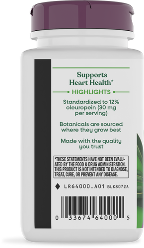 Nature's Way® | Olive Leaf Standardized Extract - left side of pack Sku:64000