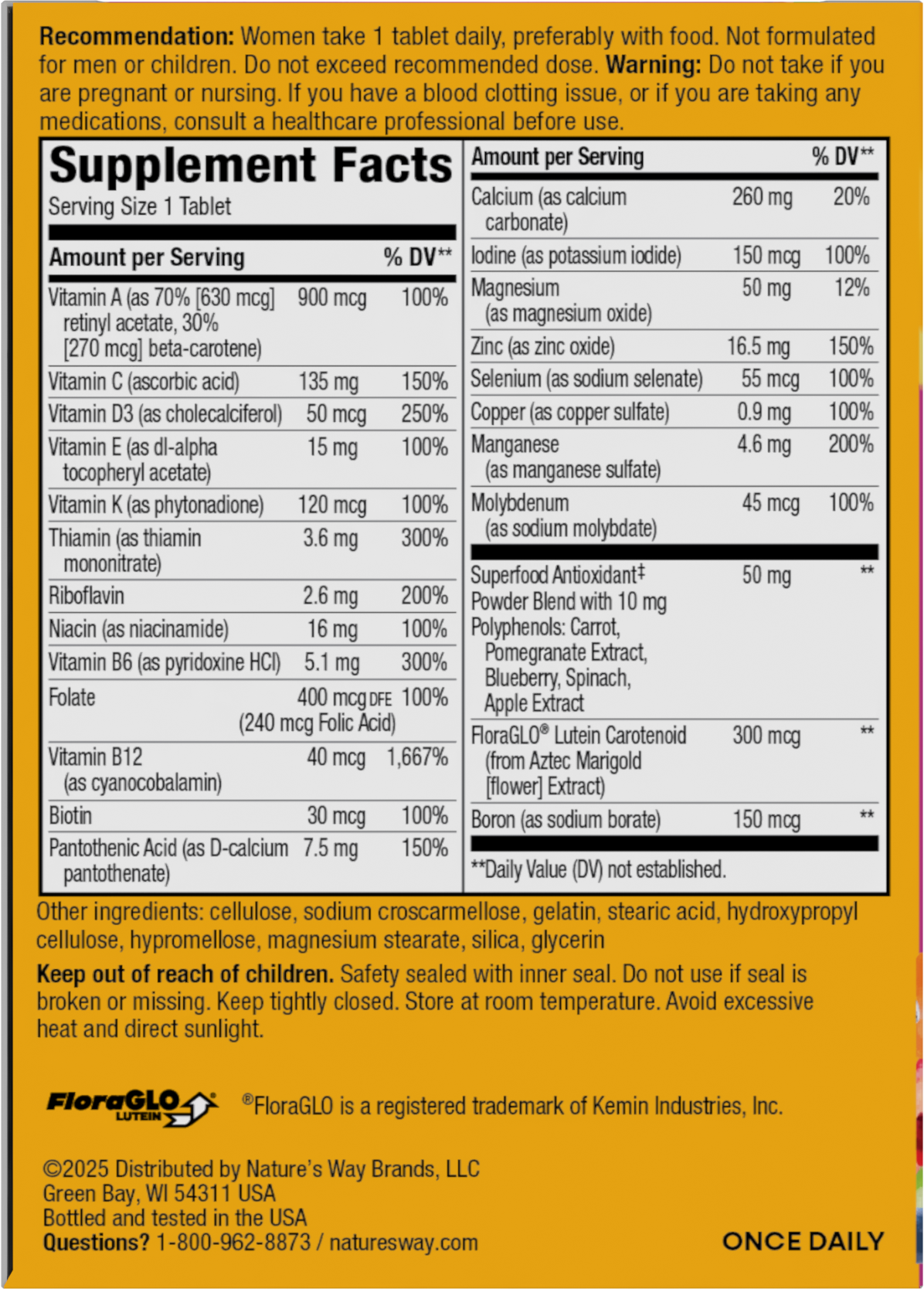 <{%360IMAGE4_13662%}>Nature's Way® | Alive! Women's 50+ Complete Multivitamin - back of pack