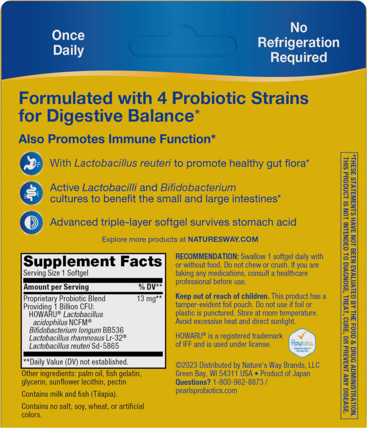 <{%360IMAGE1_15752%}>Nature's Way® | Primadophilus Reuteri Pearls Probiotics - back of pack