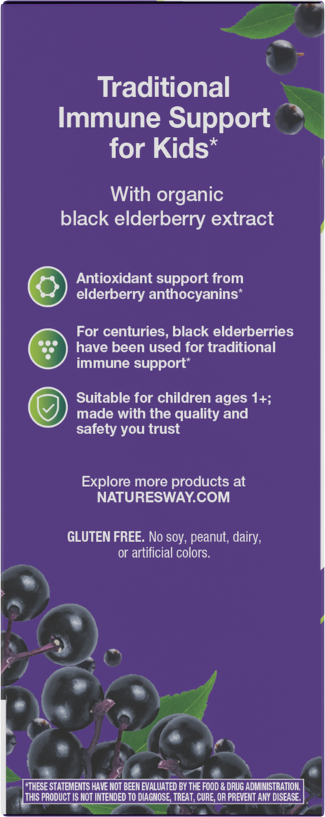 <{%360IMAGE3_15797%}>Nature's Way® | Sambucus Organic Traditional Elderberry Immune Syrup for Kids - left side of pack