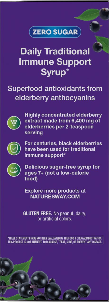 <{%360IMAGE7_15331%}>Nature's Way® | Sambucus Zero Sugar Traditional Elderberry Immune Syrup - left side of pack