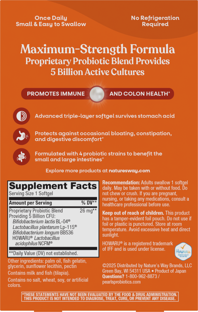 <{%360IMAGE1_5073IP%}>Nature's Way® | Probiotic Pearls MAX Potency - back of pack