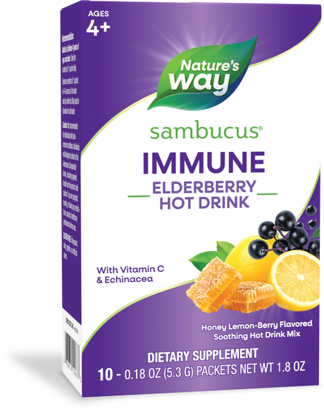 <{%PRIMARY_12087%}>Nature's Way® | Sambucus Immune Elderberry Hot Drink, 10 drink mixes, Honey Lemon Berry