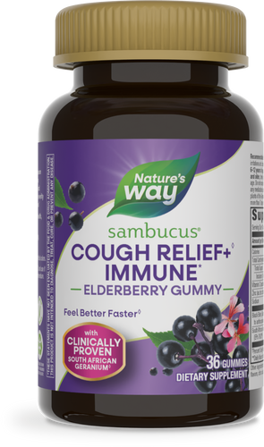 Nature's Way® | Sambucus Cough Relief +♢ Immune* Elderberry Gummies, 36 gummies, Elderberry Sku:13610