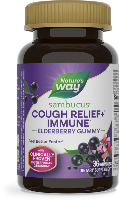 <{%PRIMARY_13610%}>Nature's Way® | Sambucus Cough Relief +♢ Immune* Elderberry Gummies, 36 gummies, Elderberry