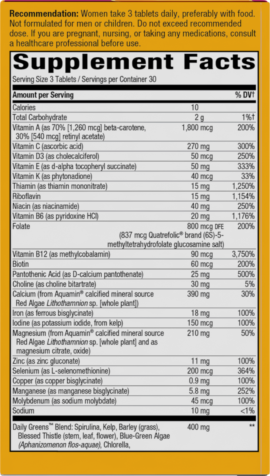 <{%360IMAGE1_15543%}>Nature's Way® | Alive! Max3 Potency Women's Complete Multivitamin - right side of pack