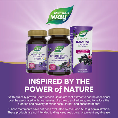 Nature's Way® | Sambucus Cough Relief +♢ Immune* Elderberry Gummies Sku:13610
