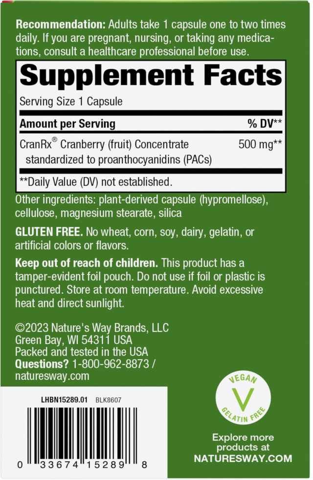 <{%360IMAGE1_15289%}>Nature's Way® | CranRx BioActive Cranberry - back of pack
