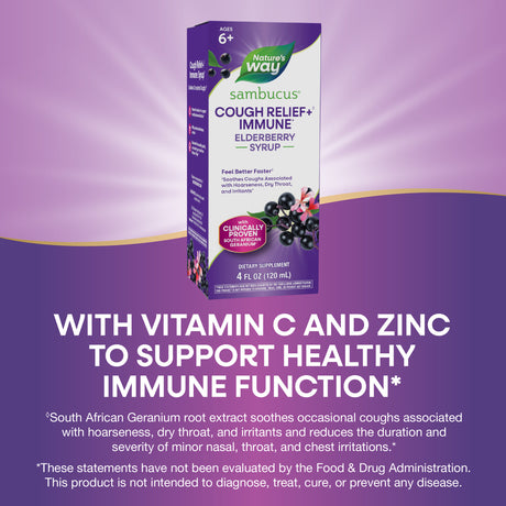 <{%MAIN3_13673%}>Nature's Way® | Sambucus Cough Relief +♢ Immune* Elderberry Syrup