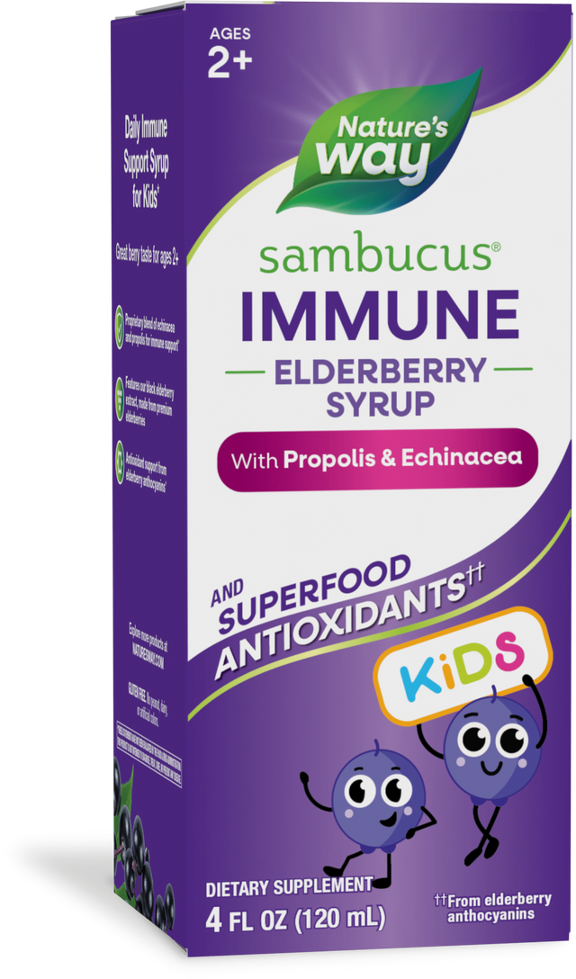 <{%PRIMARY_6973%}>Nature's Way® | Sambucus Immune Elderberry Syrup for Kids, 4 fl oz (120 ml), Elderberry