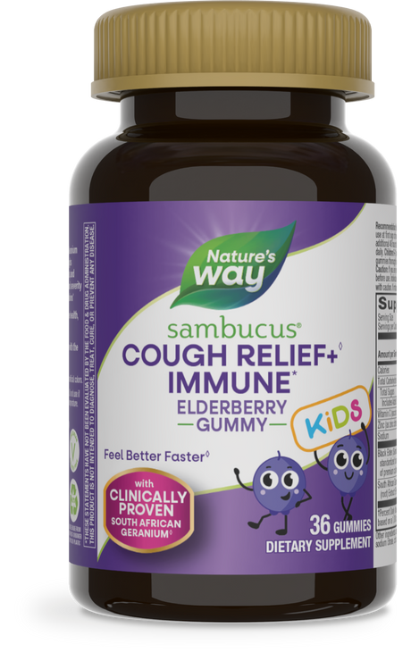 <{%PRIMARY_13676%}>Nature's Way® | Sambucus Kids Cough Relief +♢ Immune* Elderberry Gummies, 36 gummies, Elderberry