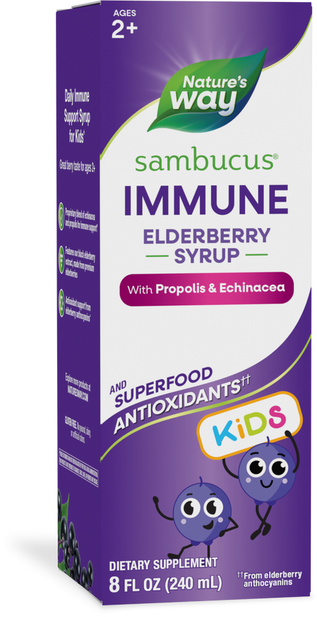 <{%PRIMARY_15359%}>Nature's Way® | Sambucus Immune Elderberry Syrup for Kids*, 8 fl oz (240 ml), Elderberry