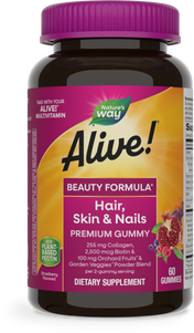 <{%PRIMARY_11973%}>Nature's Way® | Alive! Hair, Skin & Nails Premium Gummies, 60 gummies, Strawberry
