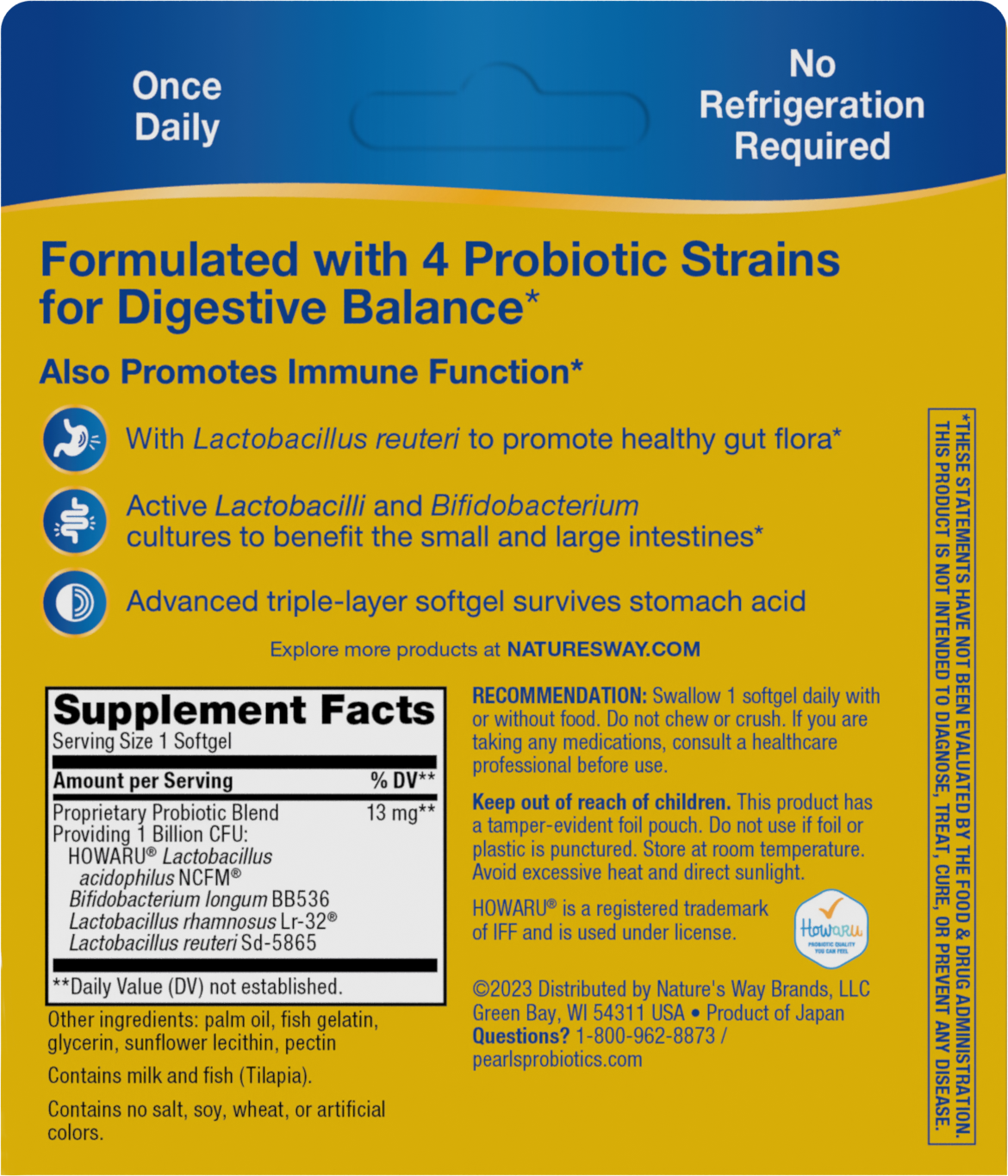 <{%360IMAGE5_15770%}>Nature's Way® | Primadophilus Reuteri Pearls Probiotics - back of pack
