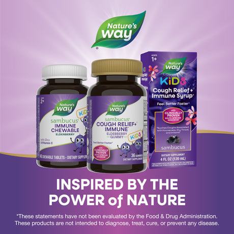 <{%MAIN5_13676%}>Nature's Way® | Sambucus Kids Cough Relief +♢ Immune* Elderberry Gummies