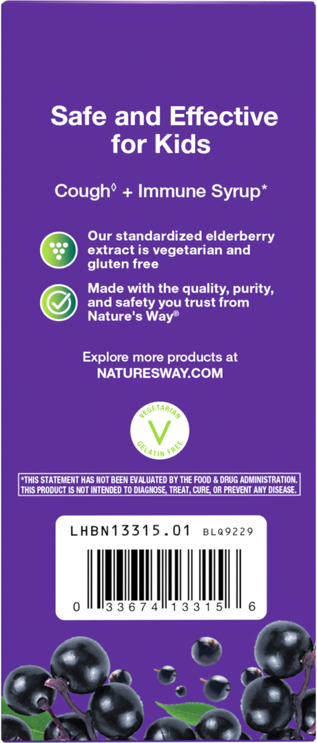 <{%360IMAGE2_13315%}>Nature's Way® | Sambucus Kids Cough +♢ Immune* Elderberry Syrup - back of pack