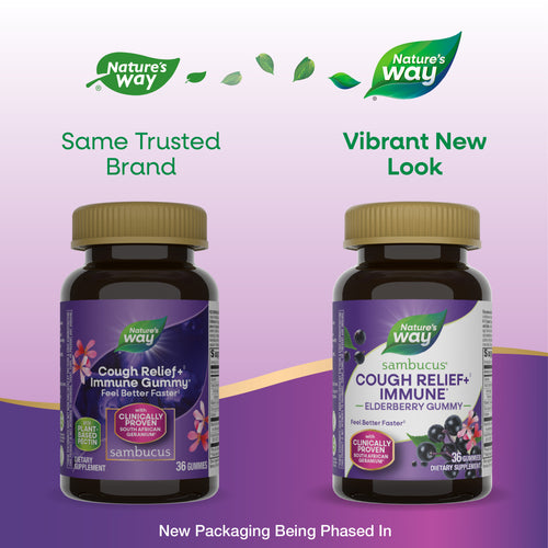 Nature's Way® | Sambucus Cough Relief +♢ Immune* Elderberry Gummies Sku:13610