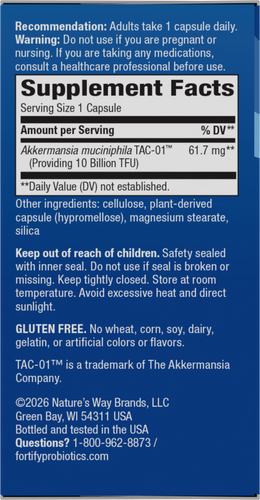 Nature's Way® | Fortify Akkermansia - right side of pack Sku:16254