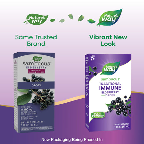<{%MAIN1_10493%}>Nature's Way® | Sambucus Traditional Immune Elderberry Drops - package updates old to new