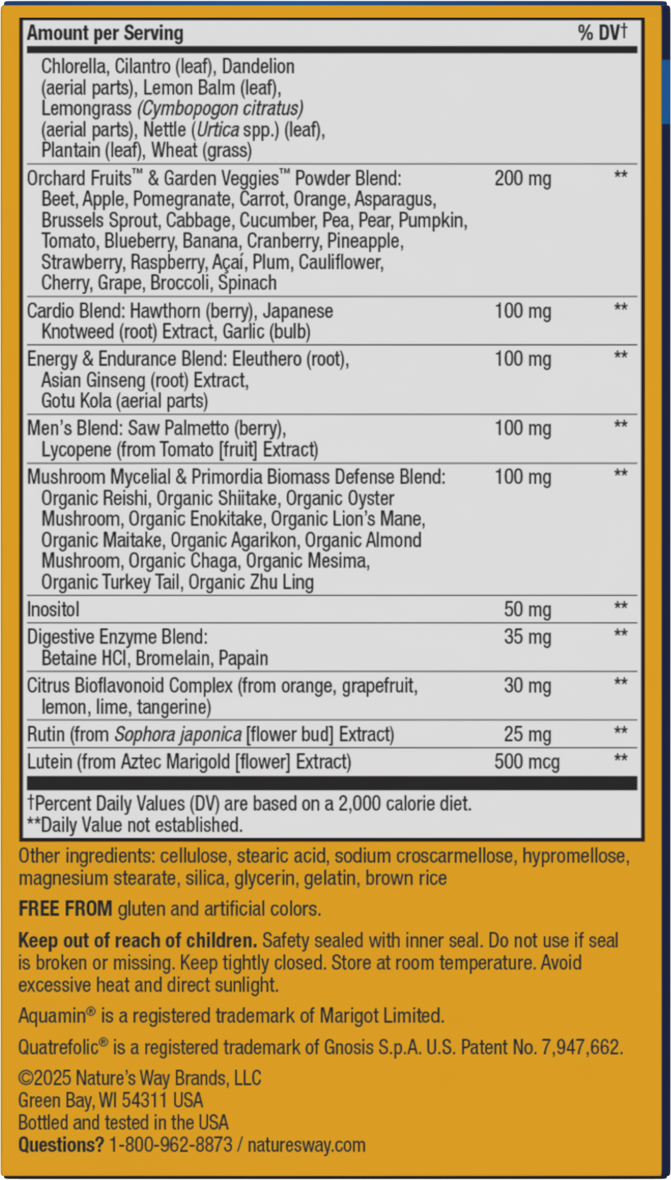 <{%360IMAGE2_15542%}>Nature's Way® | Alive! Max3 Potency Men's Complete Multivitamin Tablets - back of pack