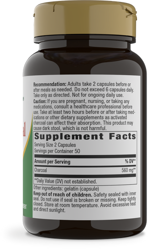 Nature's Way® | Activated Charcoal - right side of pack Sku:45171