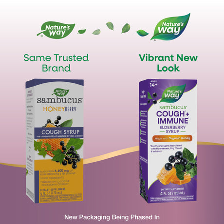 <{%MAIN1_13313%}>Nature's Way® | Sambucus Cough +♢ Immune* Elderberry Syrup - package updates old to new