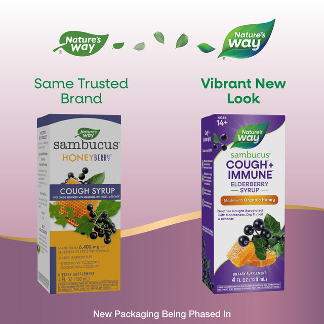 <{%MAIN1_13313%}>Nature's Way® | Sambucus Cough +♢ Immune* Elderberry Syrup - package updates old to new
