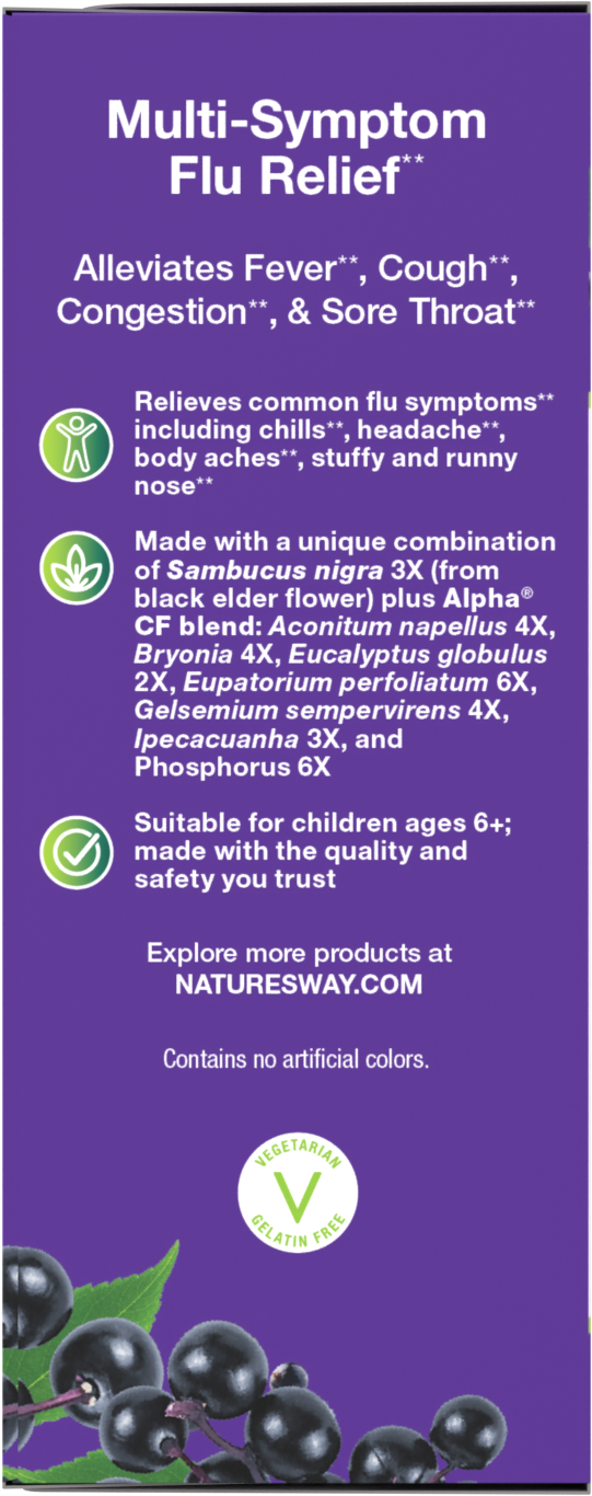 <{%360IMAGE3_15803%}>Nature's Way® | Sambucus Flu Relief** Elderberry Syrup - left side of pack