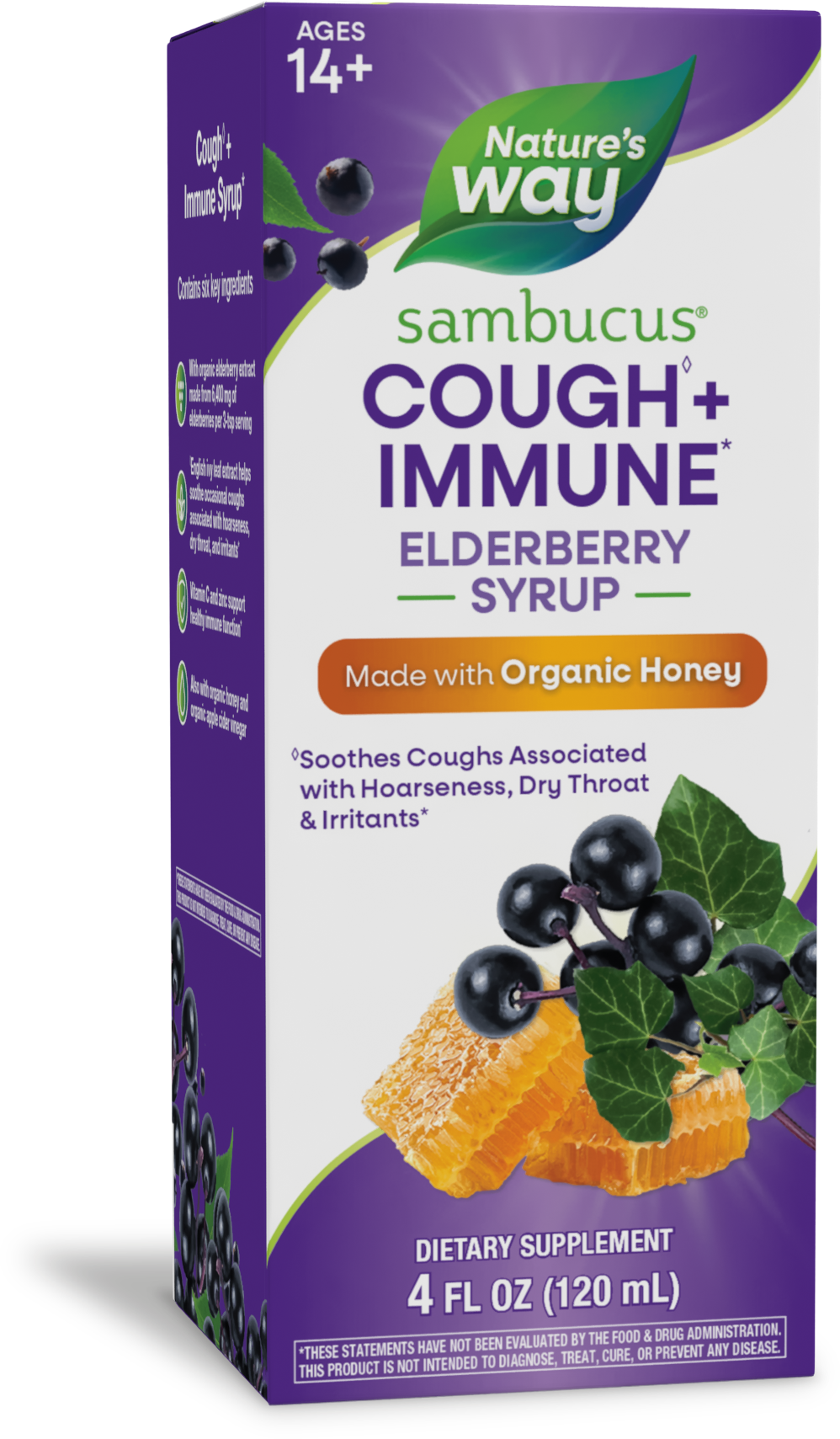 <{%PRIMARY_13313%}>Nature's Way® | Sambucus Cough +♢ Immune* Elderberry Syrup, 4 fl oz (120 ml)