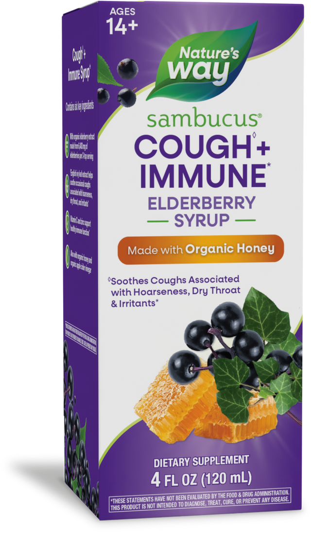 <{%PRIMARY_13313%}>Nature's Way® | Sambucus Cough +♢ Immune* Elderberry Syrup, 4 fl oz (120 ml)