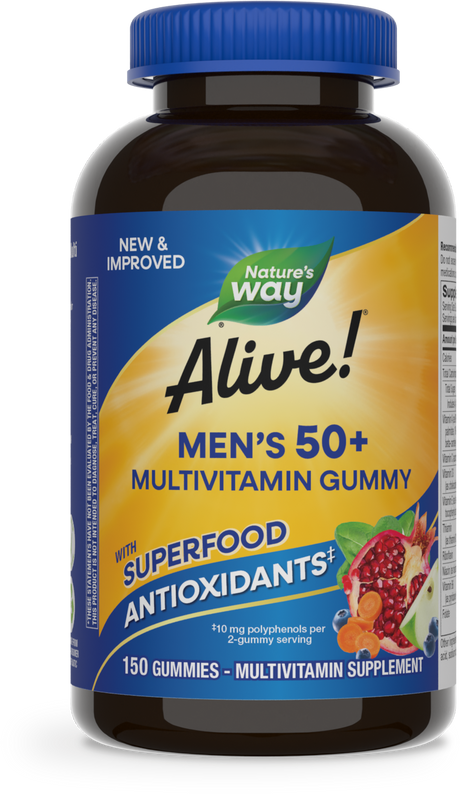 <{%PRIMARY_14067%}>Nature's Way® | Alive! Men's 50+ Gummy Multivitamin, 150 gummies, Fruit