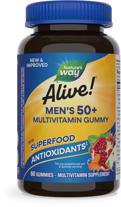 <{%PRIMARY_15902%}>Nature's Way® | Alive! Men's 50+ Gummy Multivitamin, 60 gummies, Fruit
