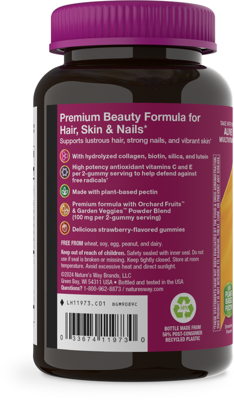 <{%360IMAGE2_11973%}>Nature's Way® | Alive! Hair, Skin & Nails Premium Gummies - left side of pack