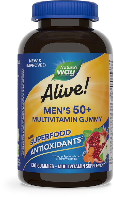 <{%PRIMARY_15151%}>Nature's Way® | Alive! Men's 50+ Gummy Multivitamin, 130 gummies, Fruit