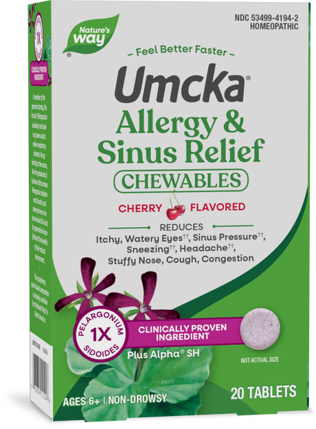 <{%PRIMARY_12194%}>Nature's Way® | Umcka Allergy & Sinus Relief Chewables, 20 chewables, Cherry