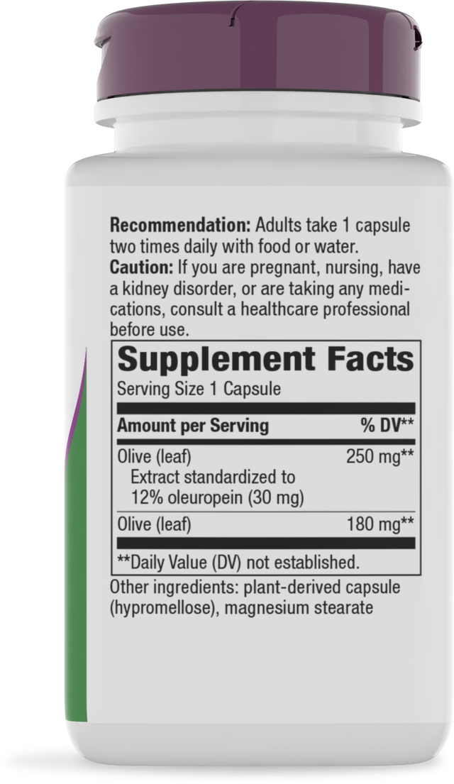<{%360IMAGE1_64000%}>Nature's Way® | Olive Leaf Standardized Extract - right side of pack