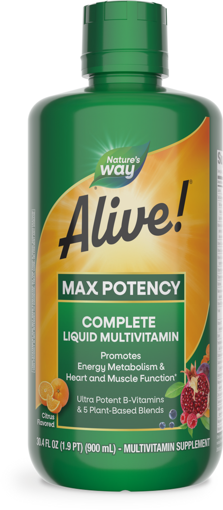 <{%PRIMARY_15395%}>Nature's Way® | Alive! Max Potency Complete Liquid Multivitamin, 30.4 fl oz (900 ml), Citrus