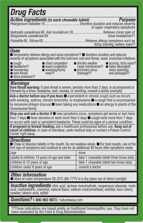 <{%360IMAGE1_12194%}>Nature's Way® | Umcka Allergy & Sinus Relief Chewables - back of pack