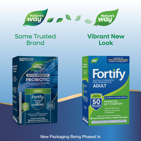 <{%MAIN1_10673%}>Nature's Way® | Fortify Adult Daily Pre+Probiotic - package updates old to new