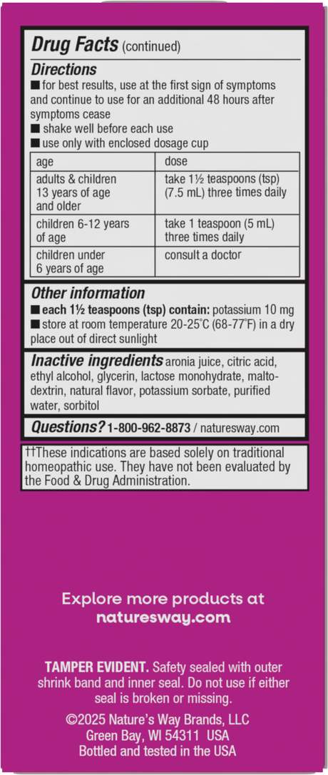 <{%360IMAGE2_15148%}>Nature's Way® | Umcka Cold & Flu Relief Syrup - back of pack