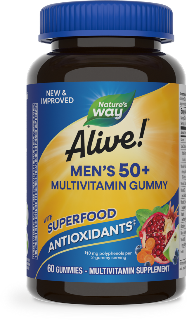<{%PRIMARY_15902%}>Nature's Way® | Alive! Men's 50+ Gummy Multivitamin, 60 gummies, Fruit