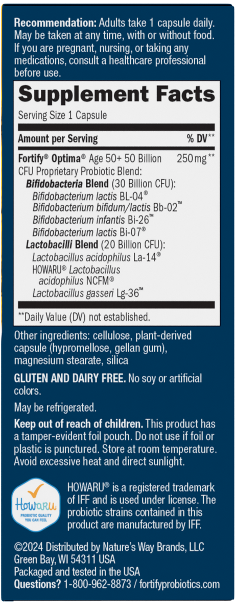 <{%360IMAGE1_10762%}>Nature's Way® | Fortify Optima Adult 50+ 50 Billion Probiotic - right side of pack