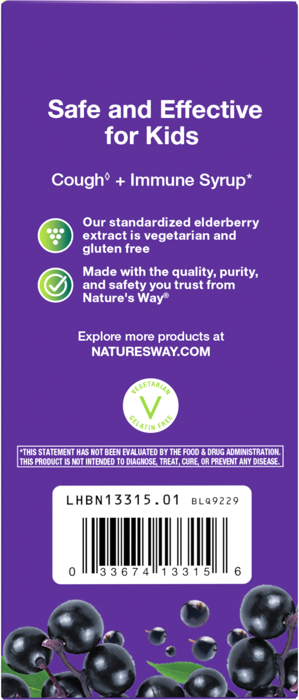 <{%360IMAGE2_13315%}>Nature's Way® | Sambucus Kids Cough +♢ Immune* Elderberry Syrup - back of pack