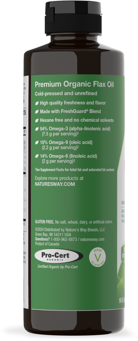 <{%360IMAGE2_15428%}>Nature's Way® | Organic Flax Oil Super Lignan - left side of pack