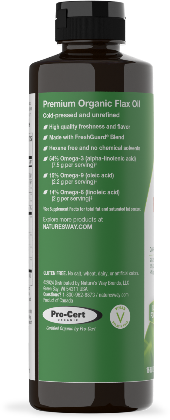 <{%360IMAGE2_15428%}>Nature's Way® | Organic Flax Oil Super Lignan - left side of pack