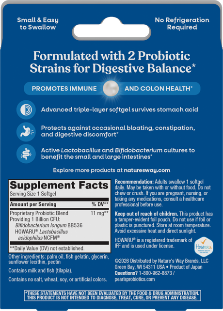 <{%360IMAGE5_04299%}>Nature's Way® | Pearls Acidophilus Probiotic - back of pack